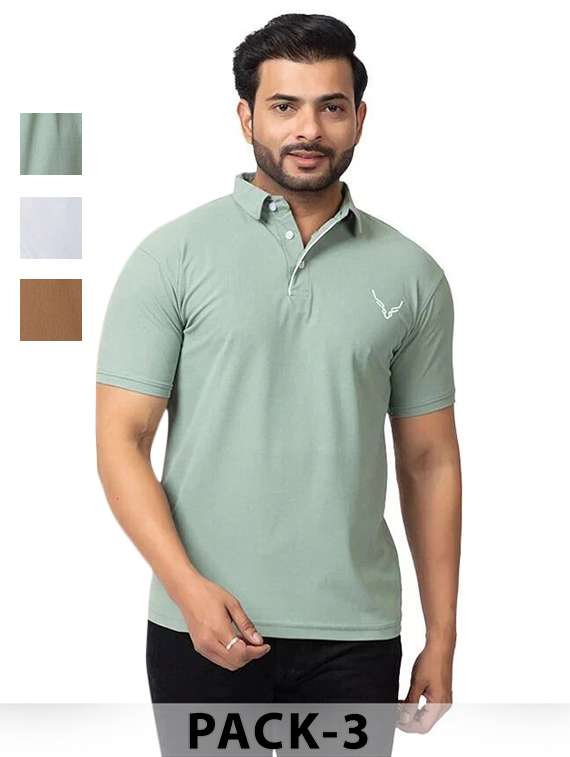men pack of 3 solid short sleeve polo t-shirt