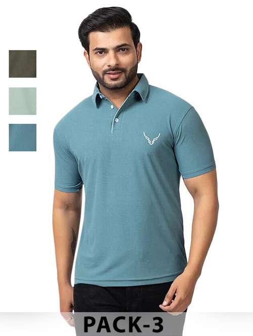 men pack of 3 solid short sleeve polo t-shirt - 22180252 -  Standard Image - 0