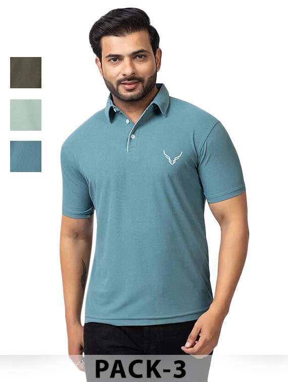 men pack of 3 solid short sleeve polo t-shirt