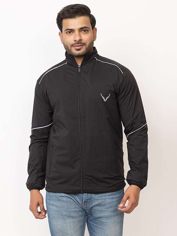 men solid long sleeve windcheater casual jacket