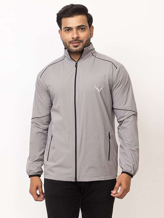 men solid long sleeve windcheater casual jacket