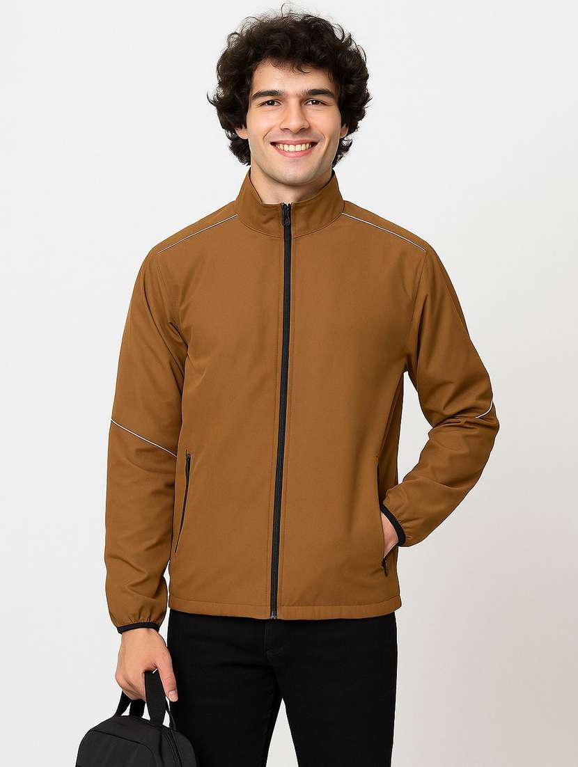 men solid long sleeve windcheater casual jacket
