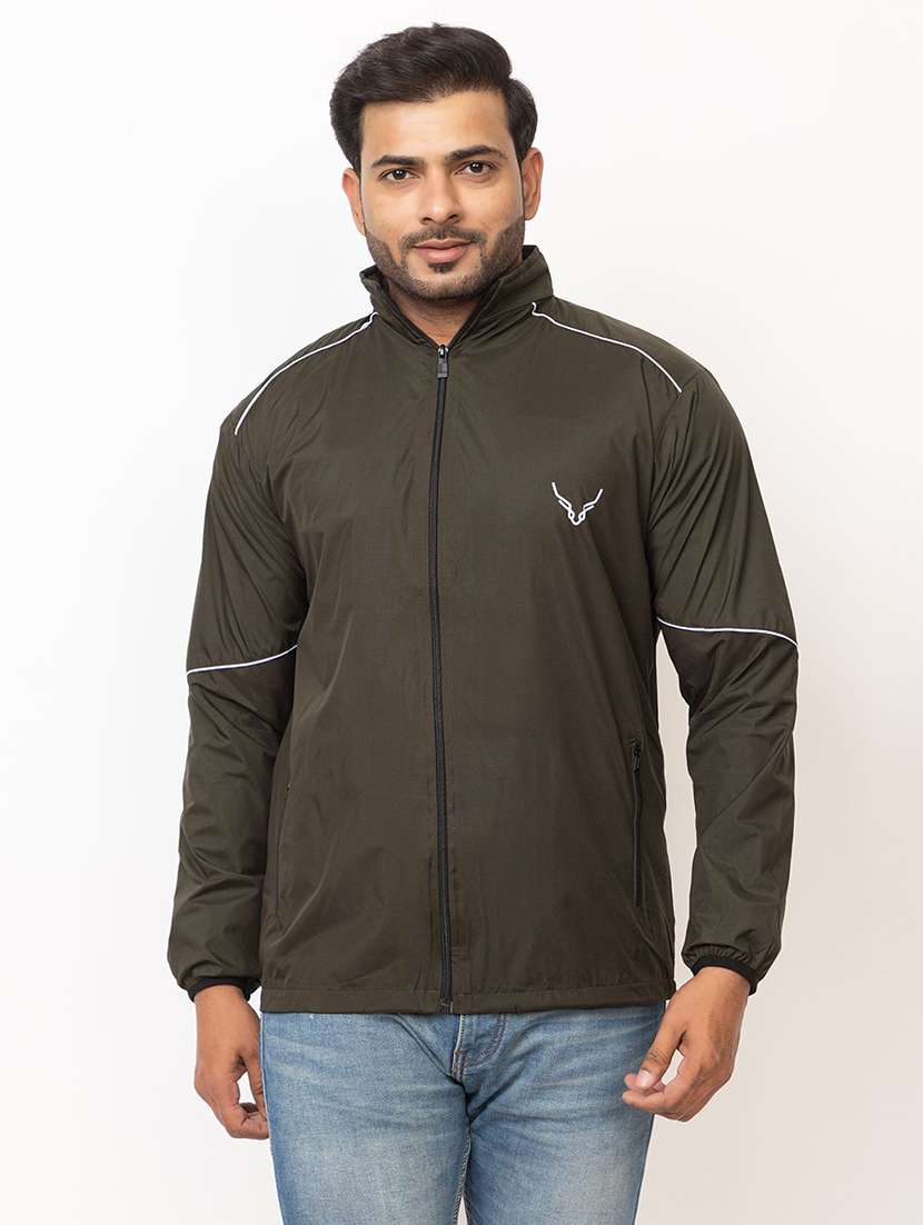 men solid long sleeve windcheater casual jacket