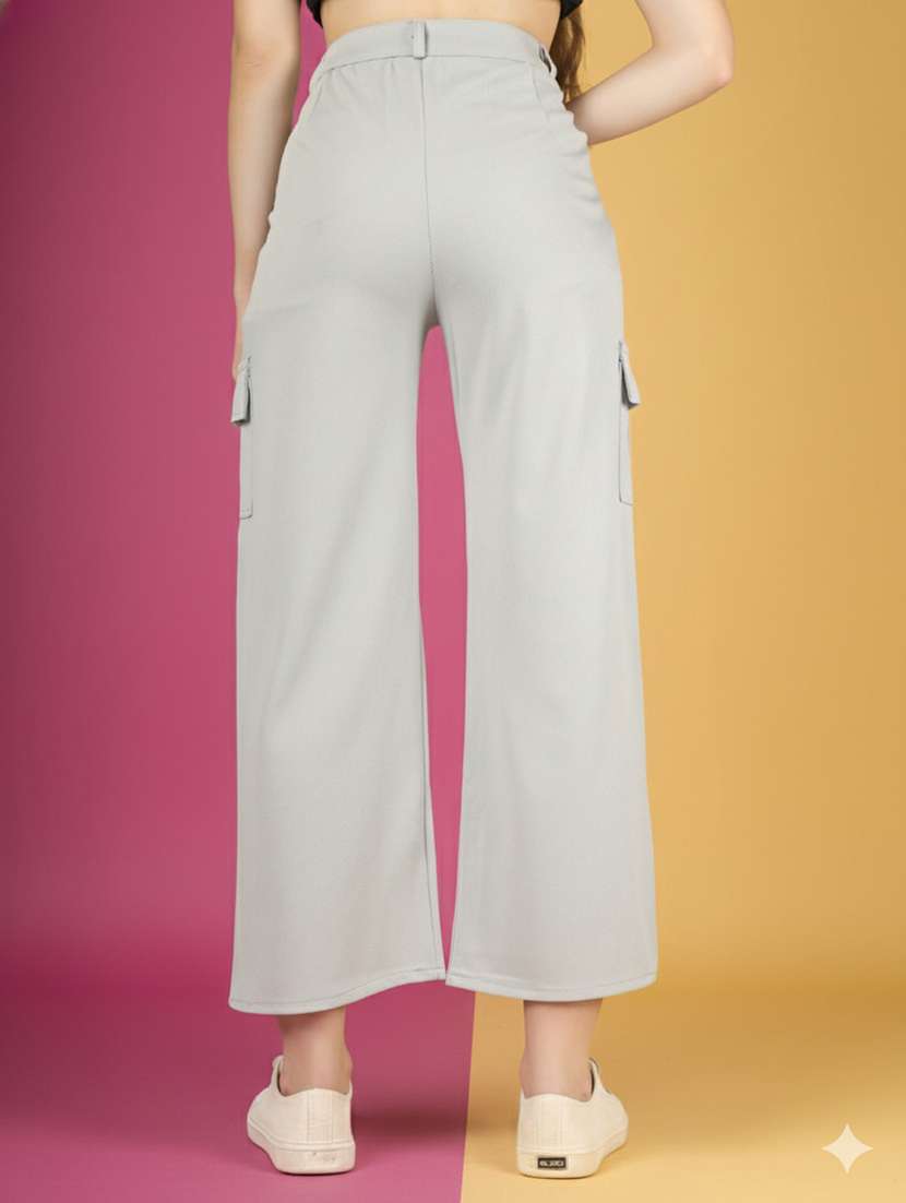 women solid high rise relaxed fit cargo - 22180266 -  Standard Image - 3