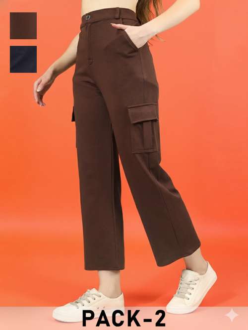 women pack of 2 solid high rise relaxed fit cargo - 22180272 -  Standard Image - 0