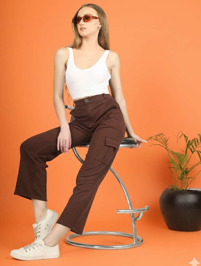 women pack of 2 solid high rise relaxed fit cargo - 22180272 -  Standard Image - 5