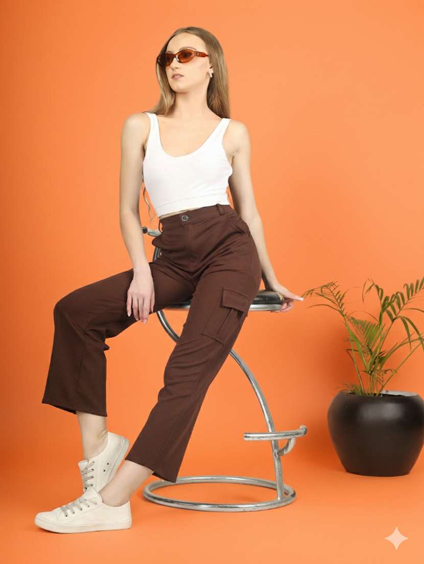 women pack of 2 solid high rise relaxed fit cargo - 22180274 -  Standard Image - 5