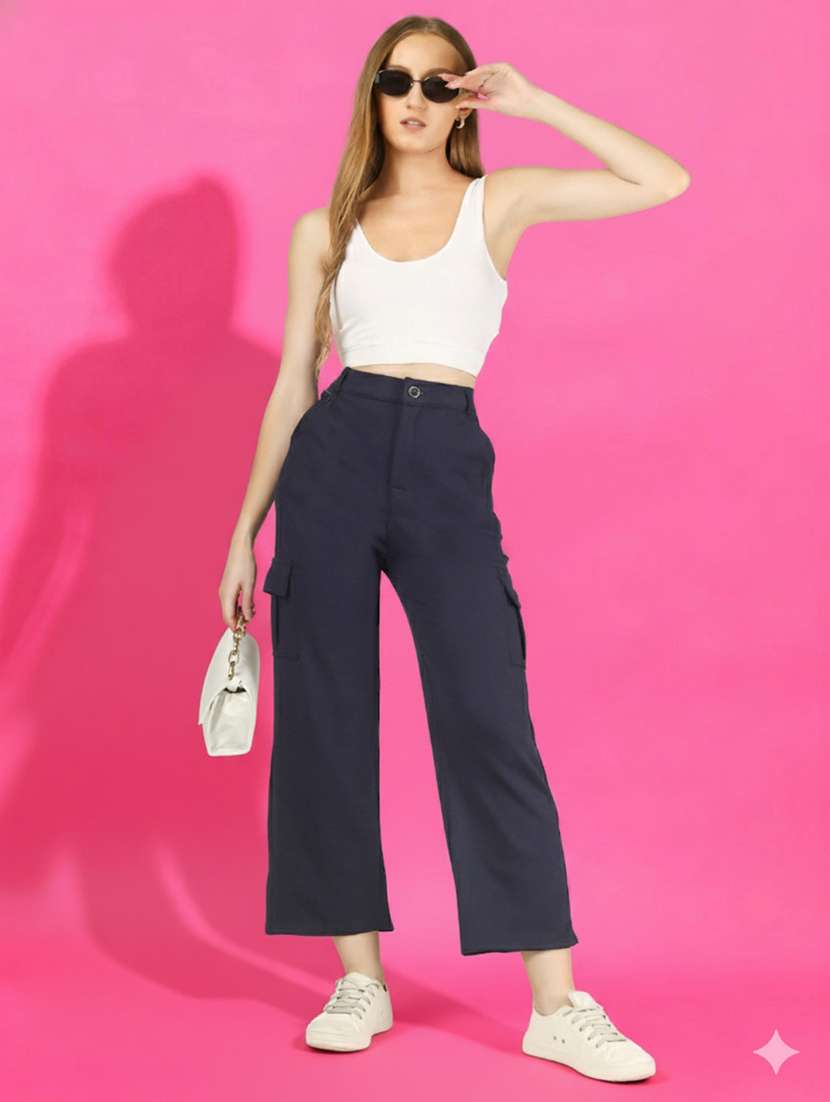 women pack of 2 solid high rise relaxed fit cargo - 22180275 -  Standard Image - 5