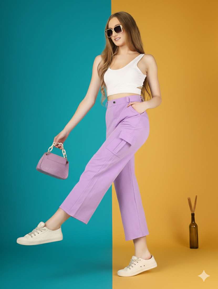 women pack of 2 solid high rise relaxed fit cargo - 22180276 -  Standard Image - 5