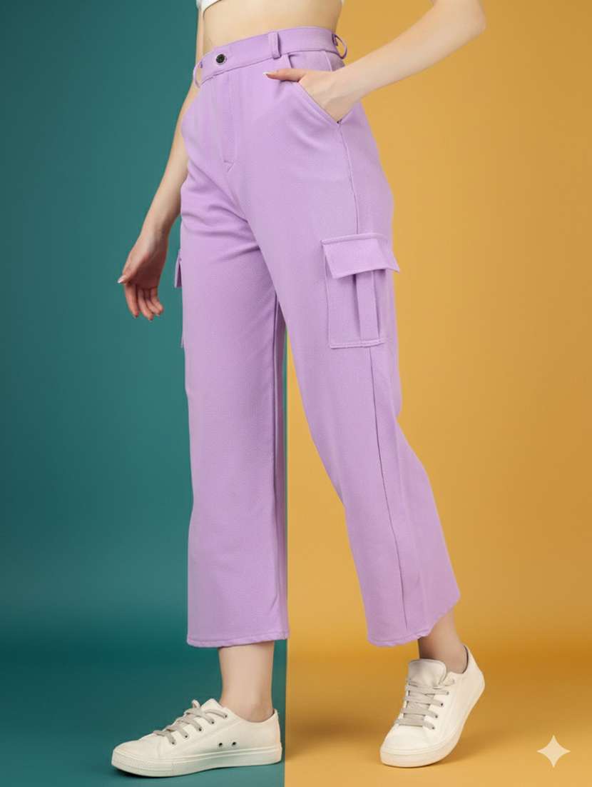 women pack of 2 solid high rise relaxed fit cargo - 22180277 -  Standard Image - 3