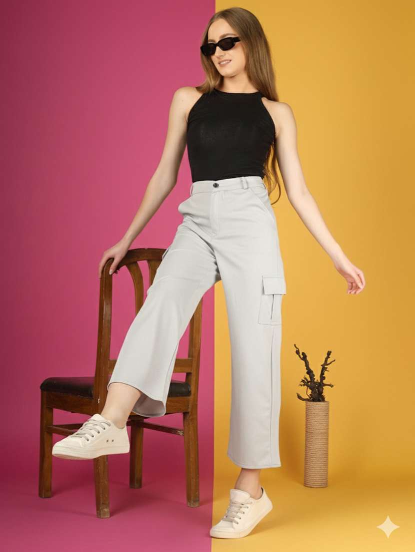 women pack of 2 solid high rise relaxed fit cargo - 22180277 -  Standard Image - 5