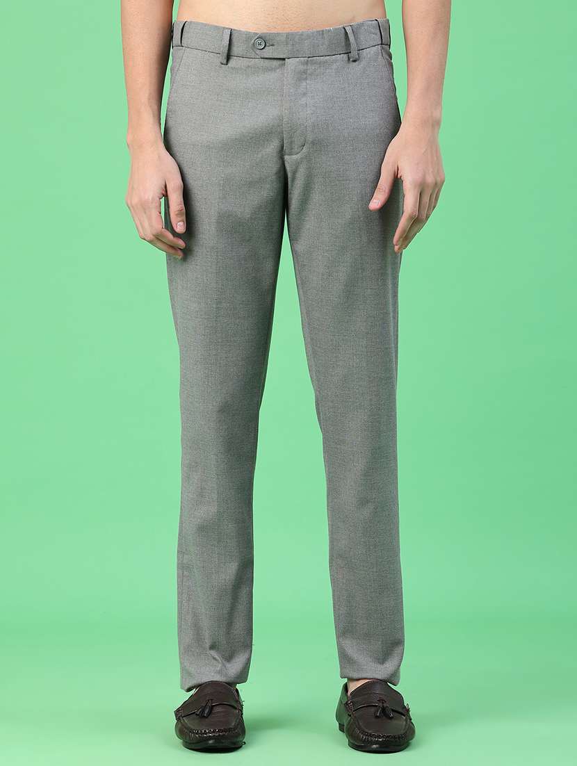 men solid mid rise flat front formal trouser