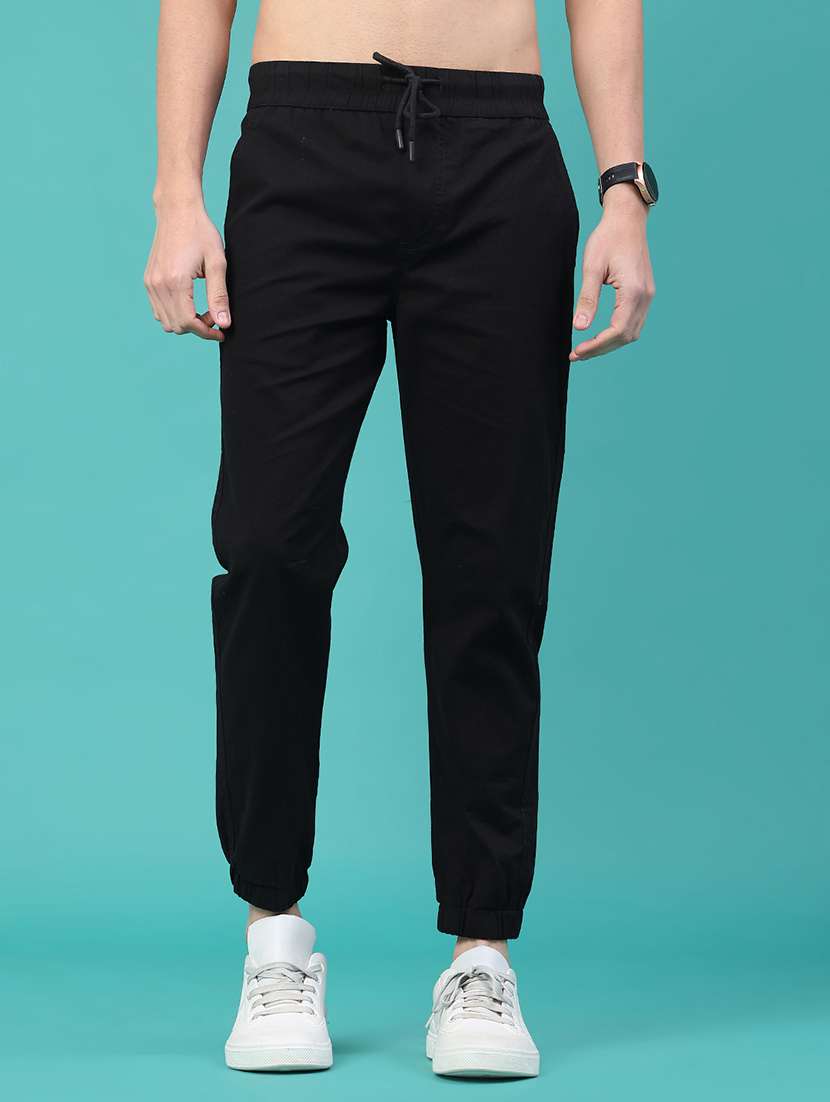 men solid mid rise regular fit jogger