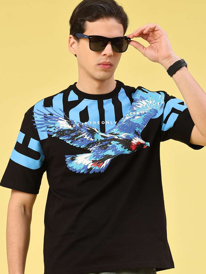 men black cotton blend plain t-shirt