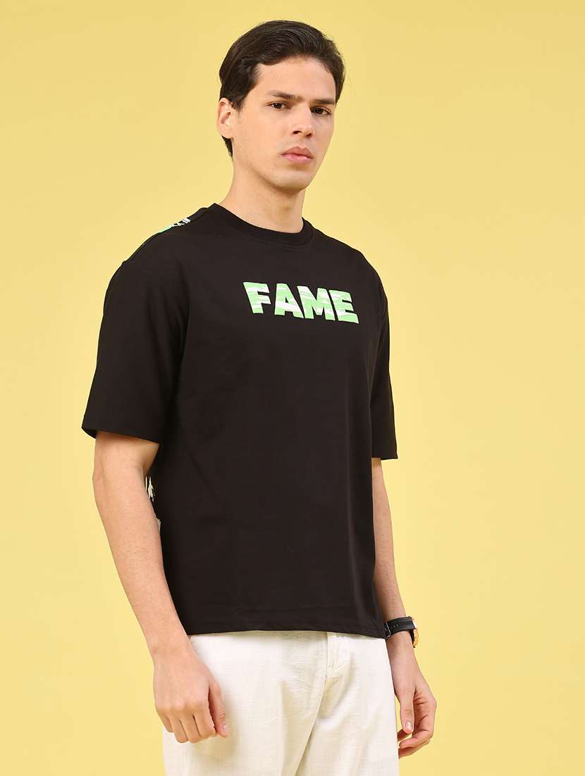 men black cotton blend back print t-shirt - 22180510 -  Standard Image - 3
