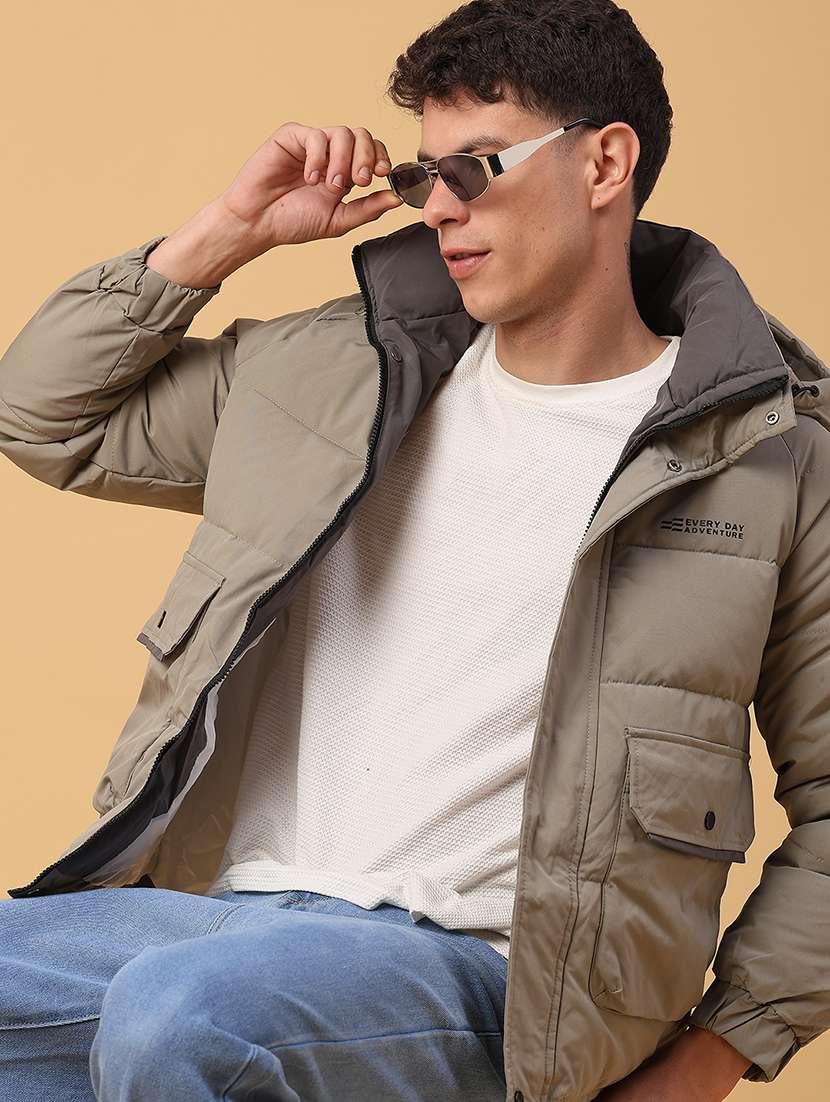 men solid long sleeve lightweight puffer jacket