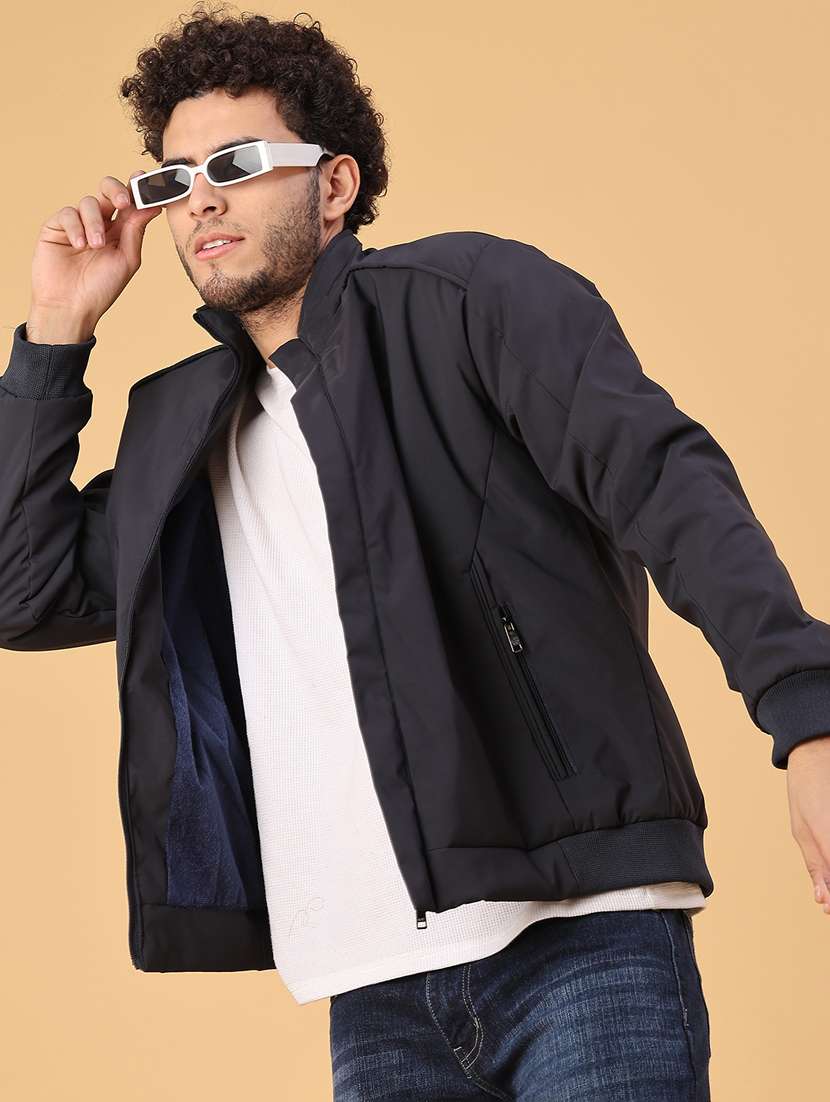 men solid long sleeve lightweight bomber jacket