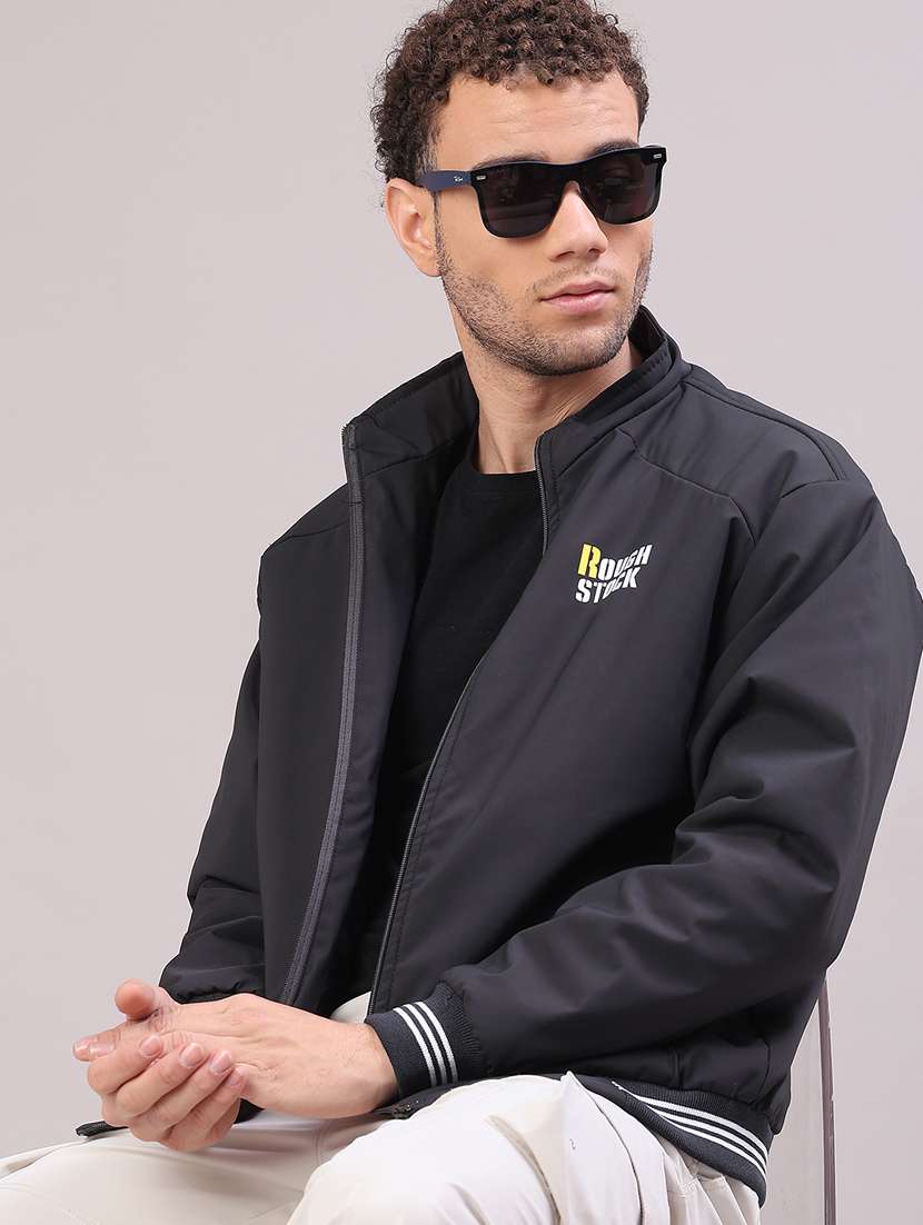 men solid long sleeve lightweight bomber jacket