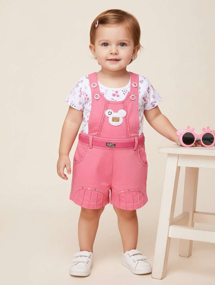 pink cotton combo infant twin set