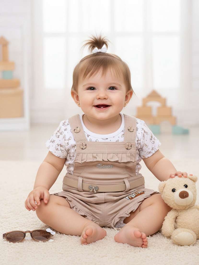 beige cotton combo infant twin set