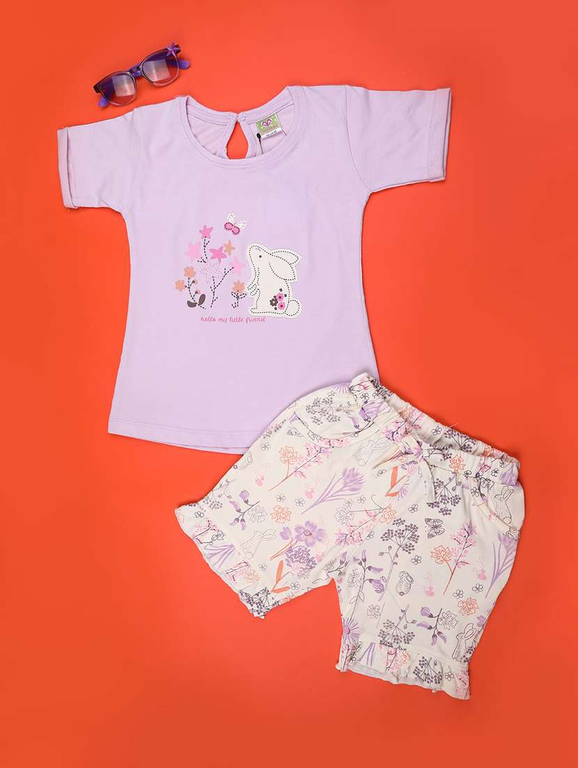 girls printed short sleeves top and shorts set
