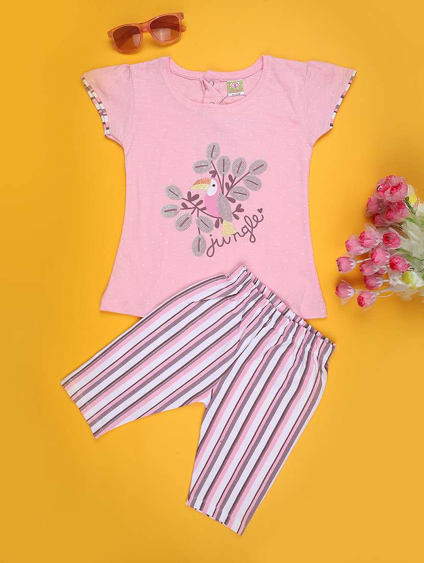 kids printed round neck twin set