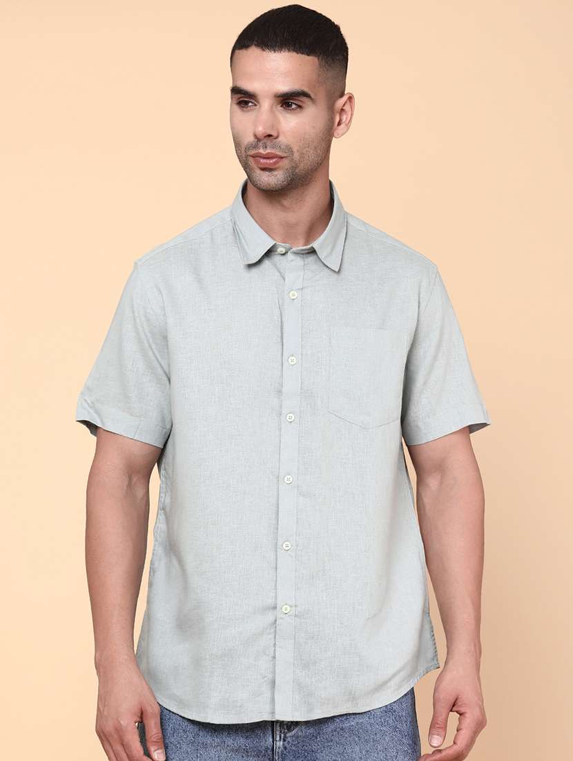men solid short sleeve regular fit casual shirt