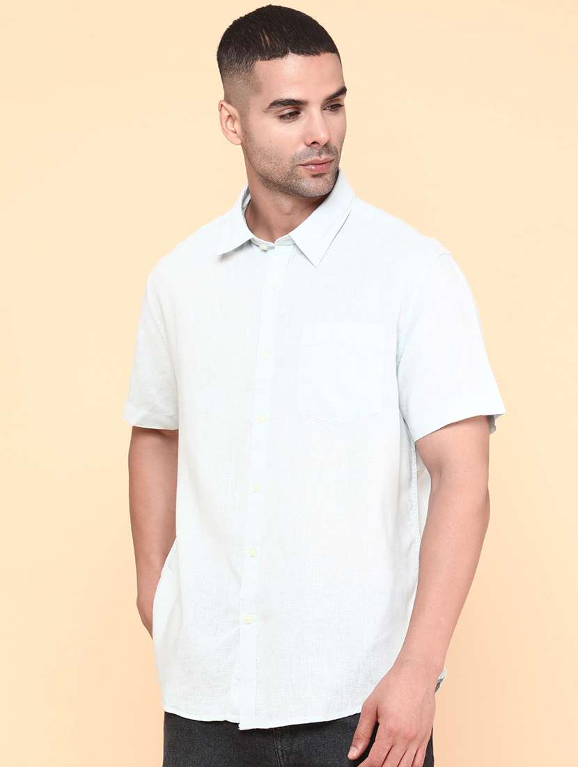 men solid short sleeve regular fit casual shirt
