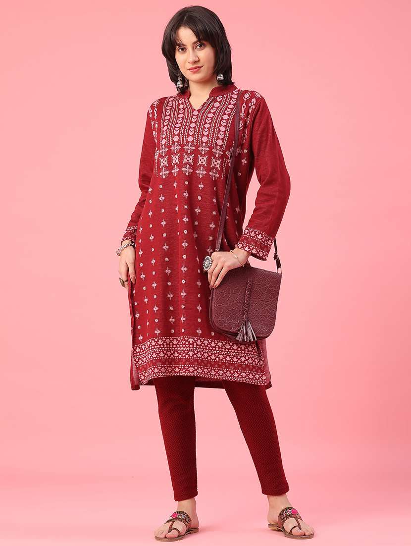 Women Self Design Mid Rise Woolen Leggings - 22180775 -  Standard Image - 5
