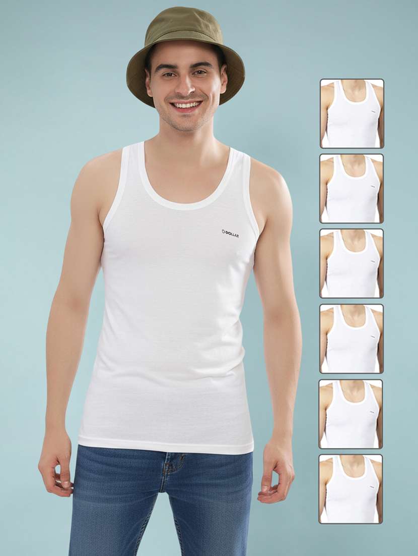 men pack of 6 solid sleeveless vest