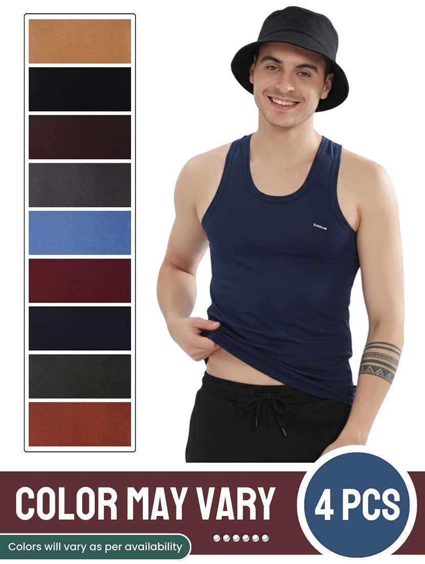 men solid pack of 4 sleeveless vest - 22180835 -  Standard Image - 3