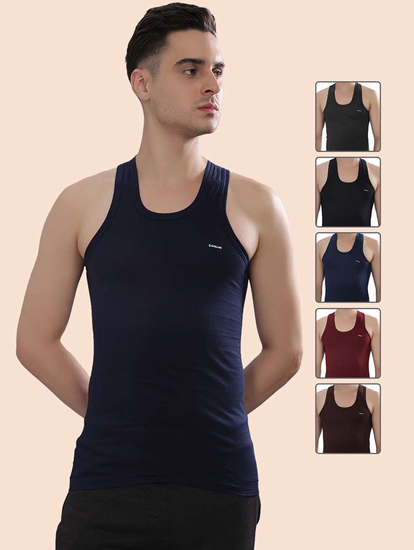 men solid sleeveless vest pack of 6