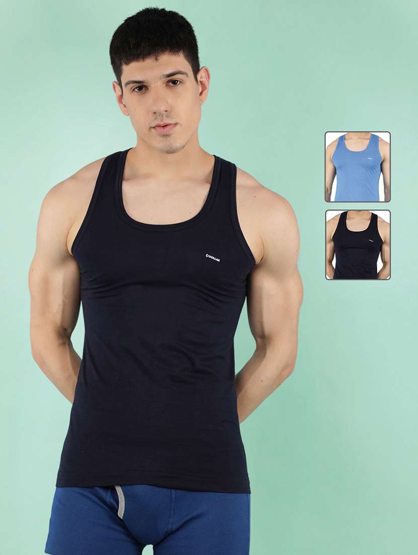 men solid sleeveless vest pack of 2
