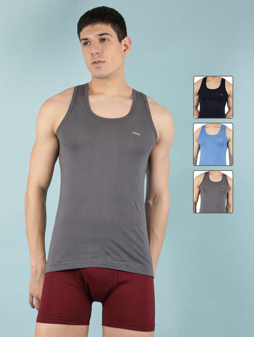 men solid sleeveless vest pack of 2