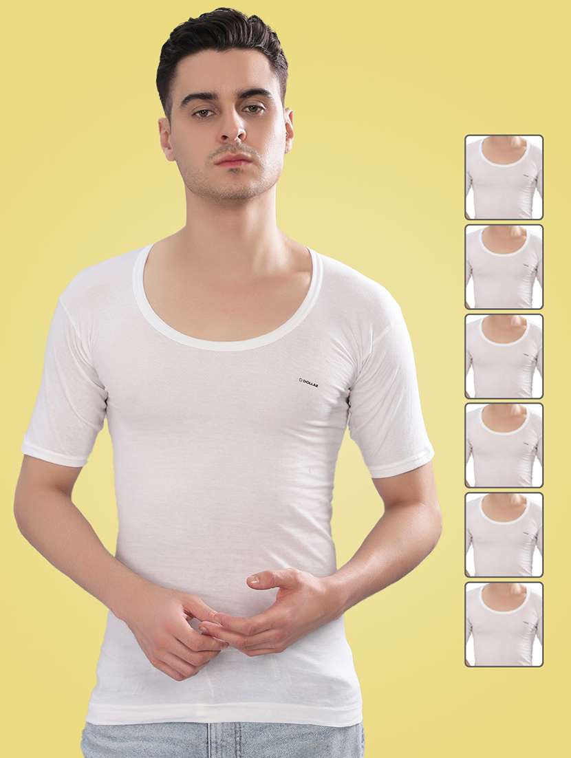 men pack of 6 solid half sleeve vest
