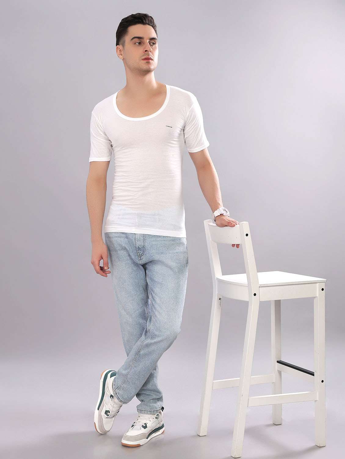 men pack of 6 solid half sleeve vest - 22180855 -  Standard Image - 3