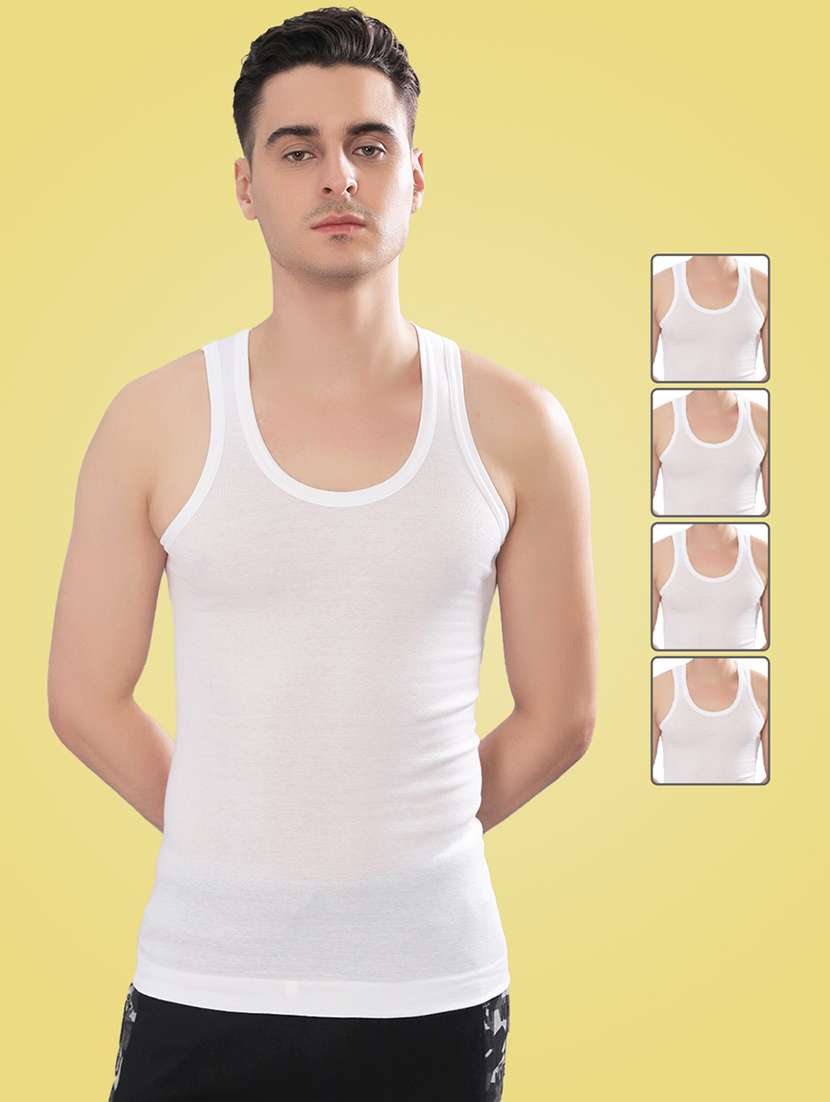 men solid sleeveless vest pack of 4