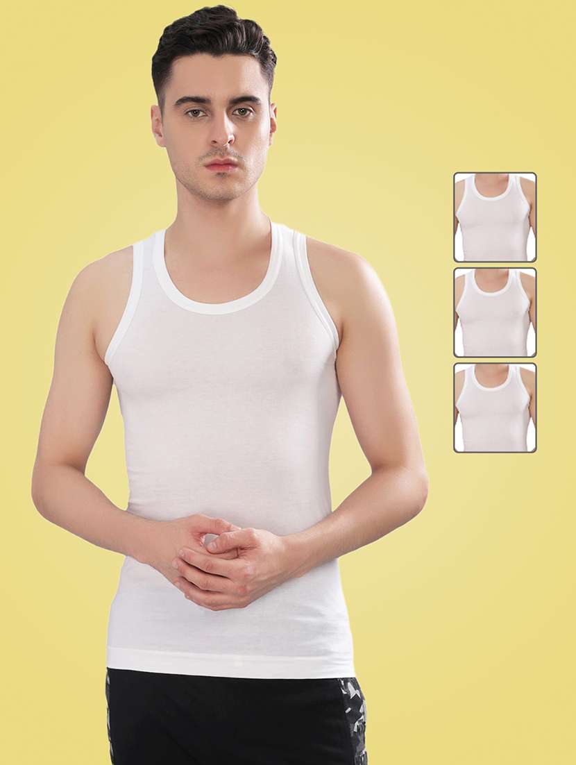 men solid sleeveless vest pack of 3