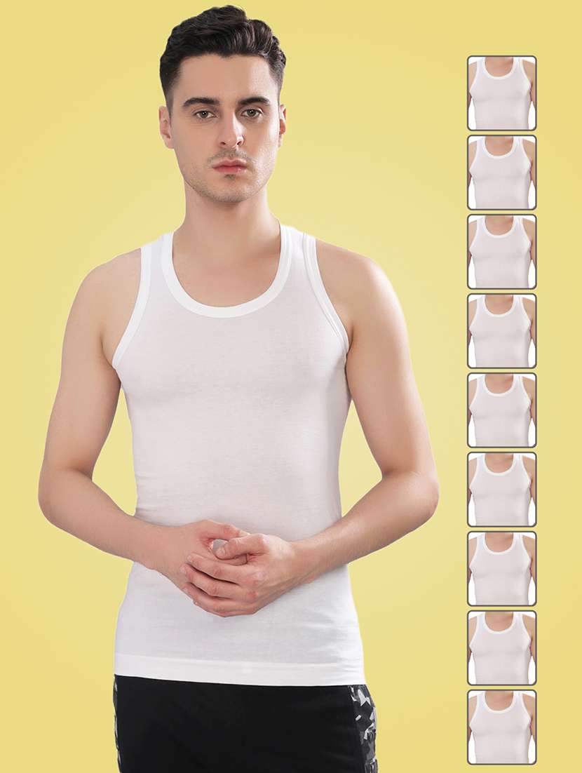 men solid sleeveless vest pack of 10