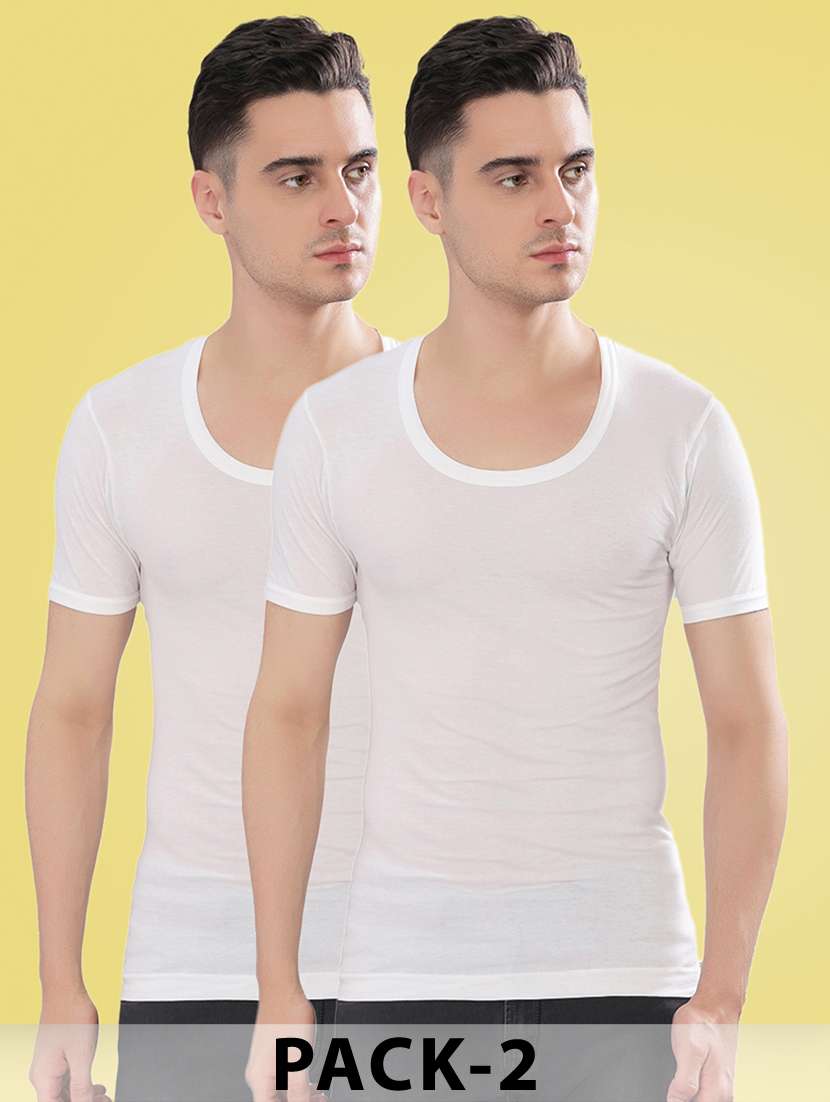 men solid half sleeve vest pack of 2