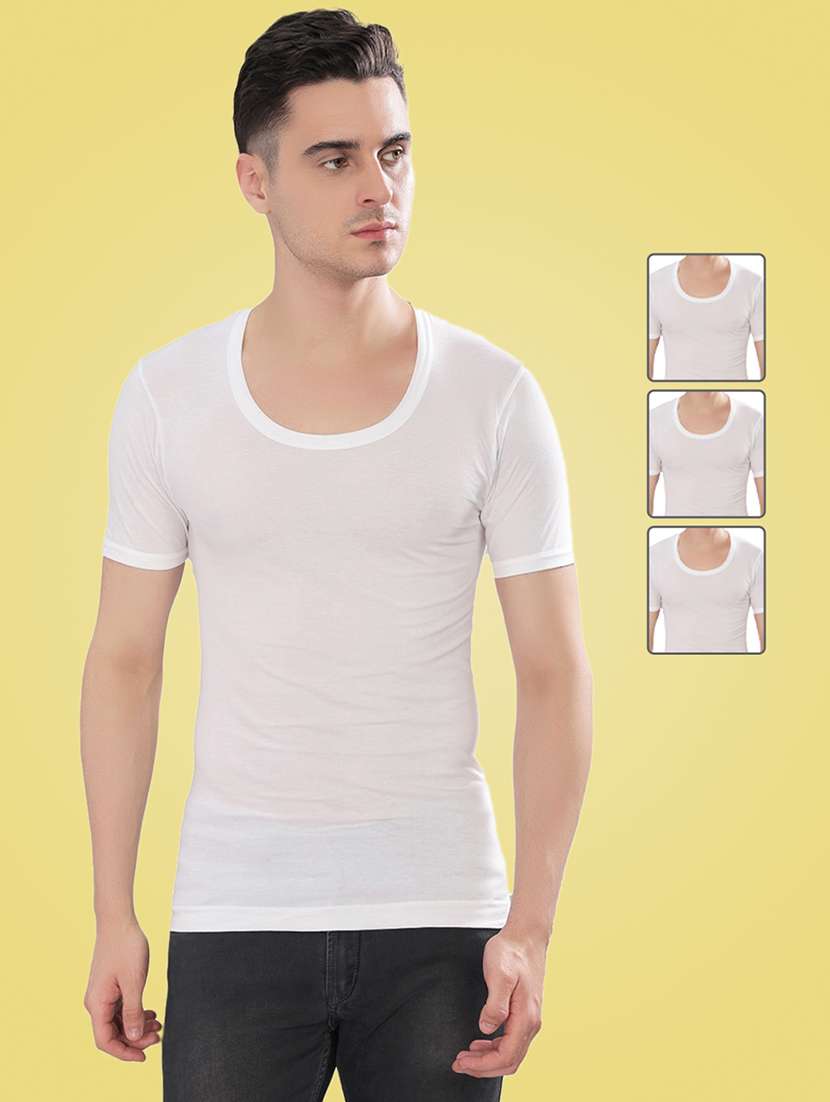 men pack of 3 solid half sleeve vest