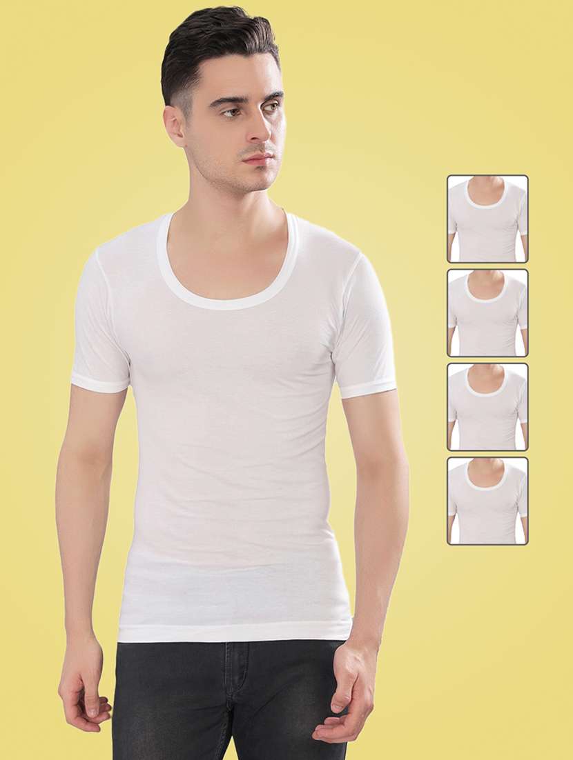 men pack of 4 solid half sleeve vest
