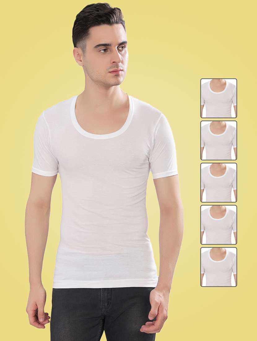 men pack of 5 solid half sleeve vest