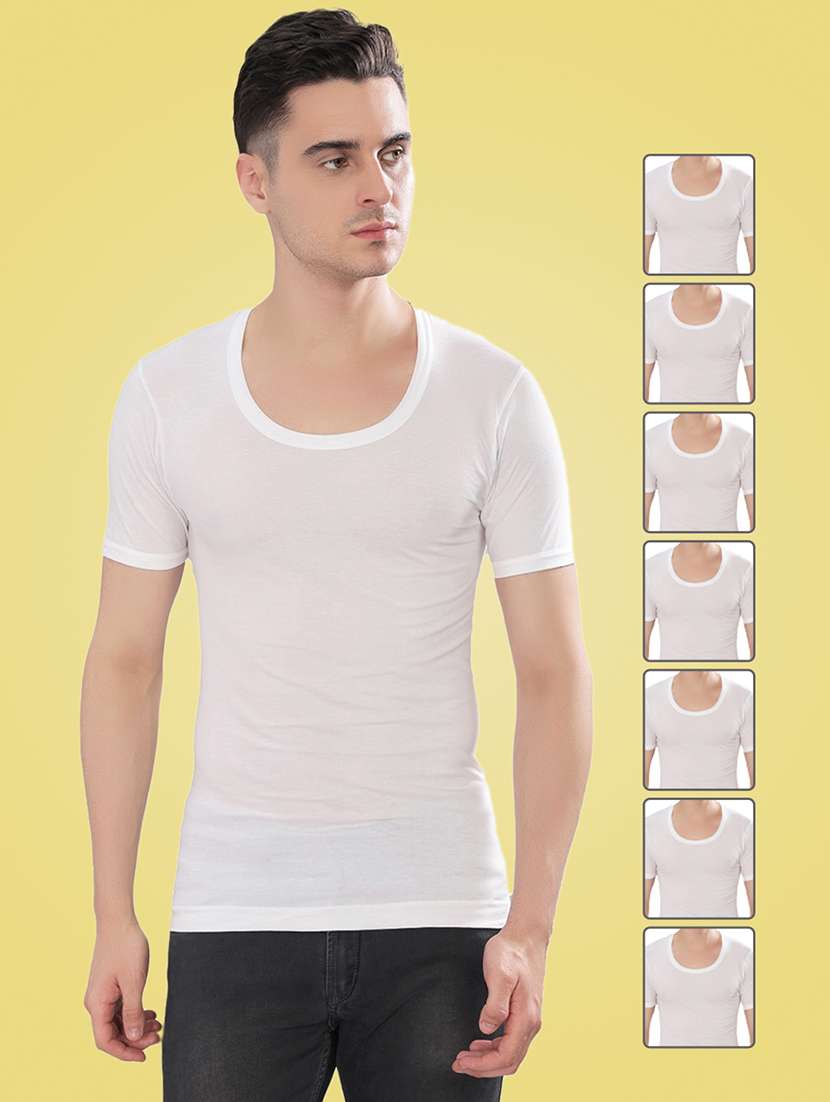 men pack of 7 solid half sleeve vest