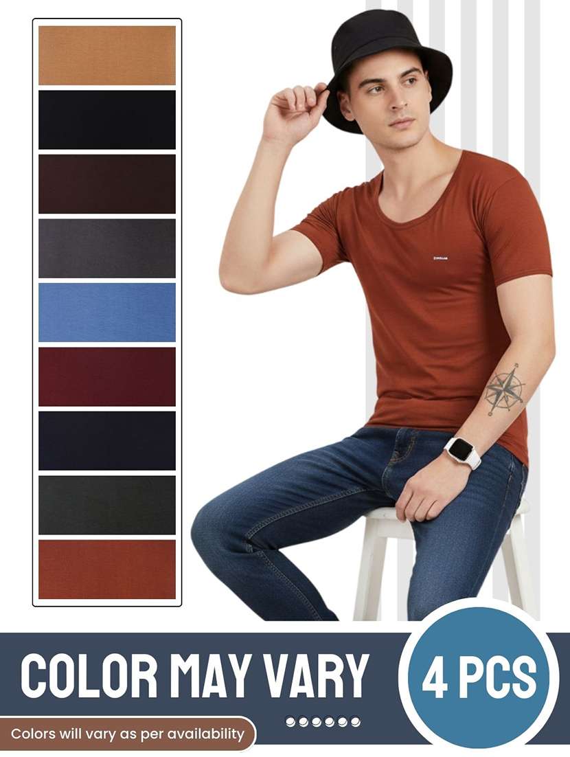 men solid half sleeve vest pack of 4 - 22180887 -  Standard Image - 3