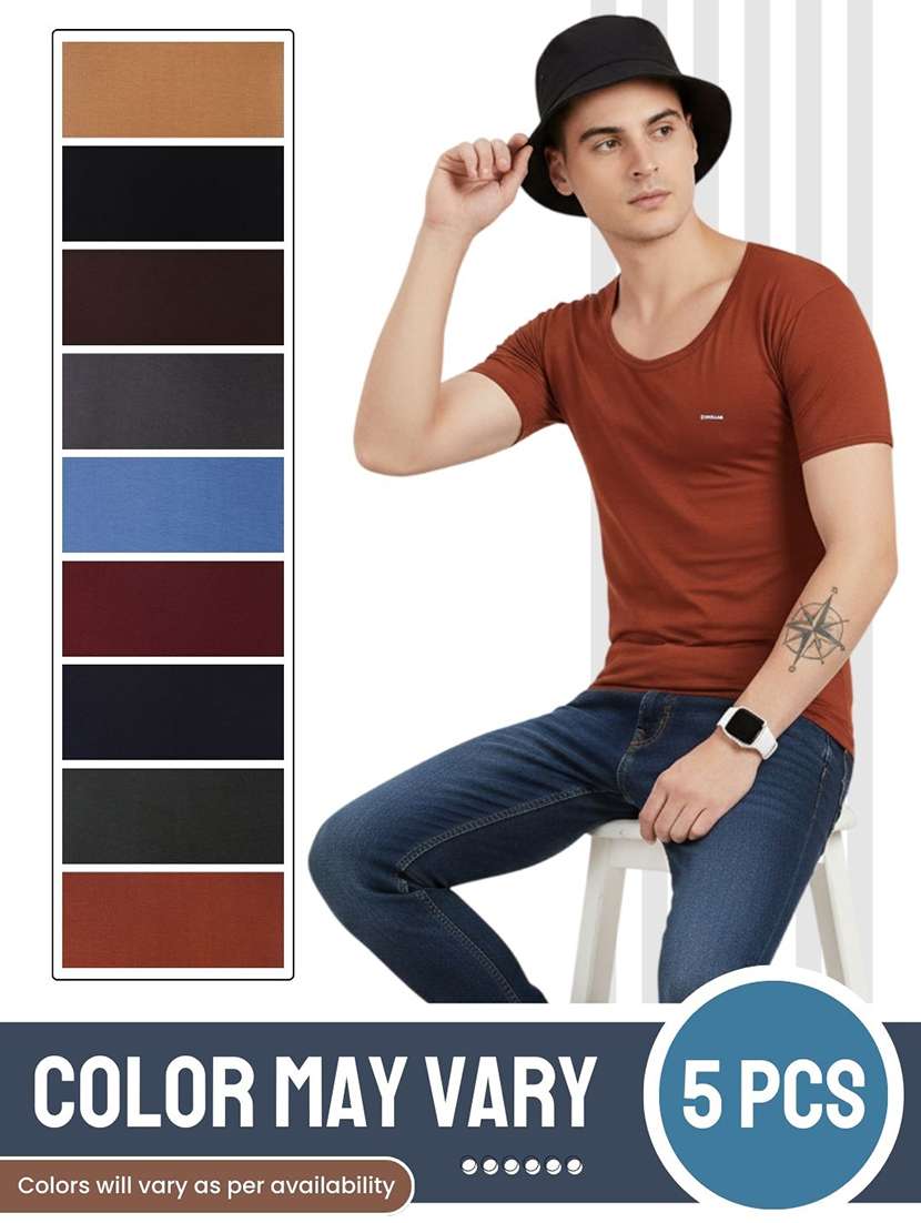 men solid half sleeve vest pack of 5 - 22180889 -  Standard Image - 3
