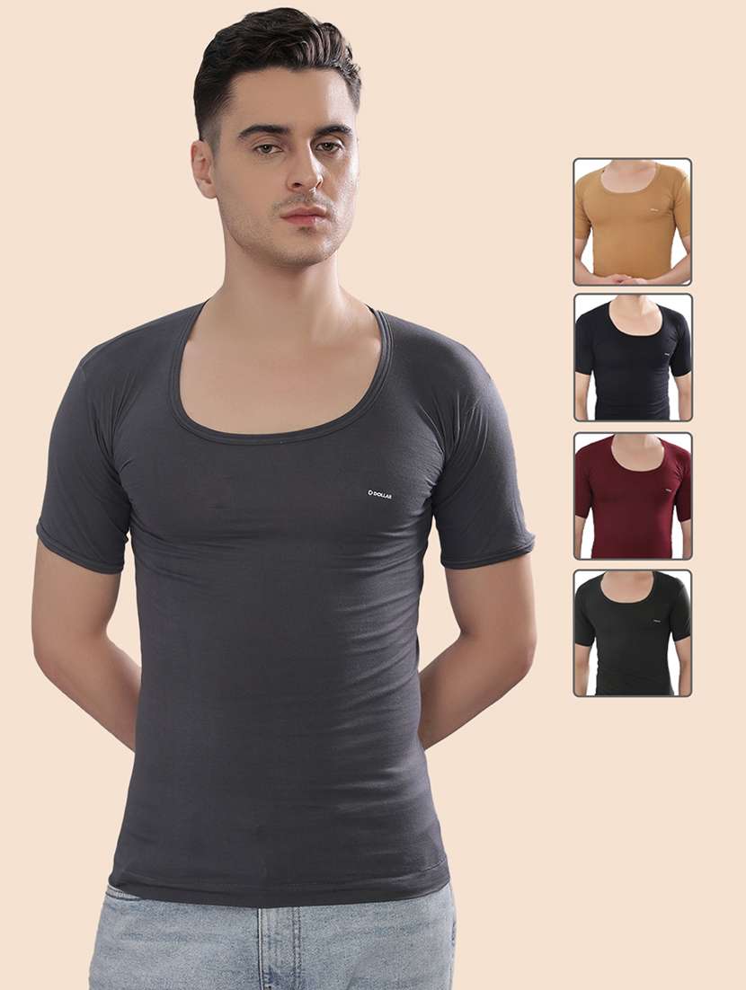 men solid half sleeve vest pack of 5