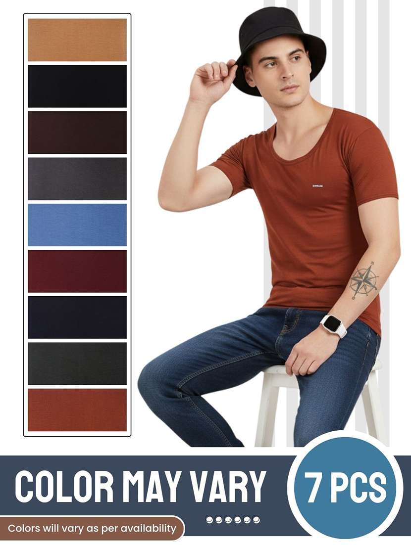 men solid half sleeve vest pack of 7 - 22180893 -  Standard Image - 3