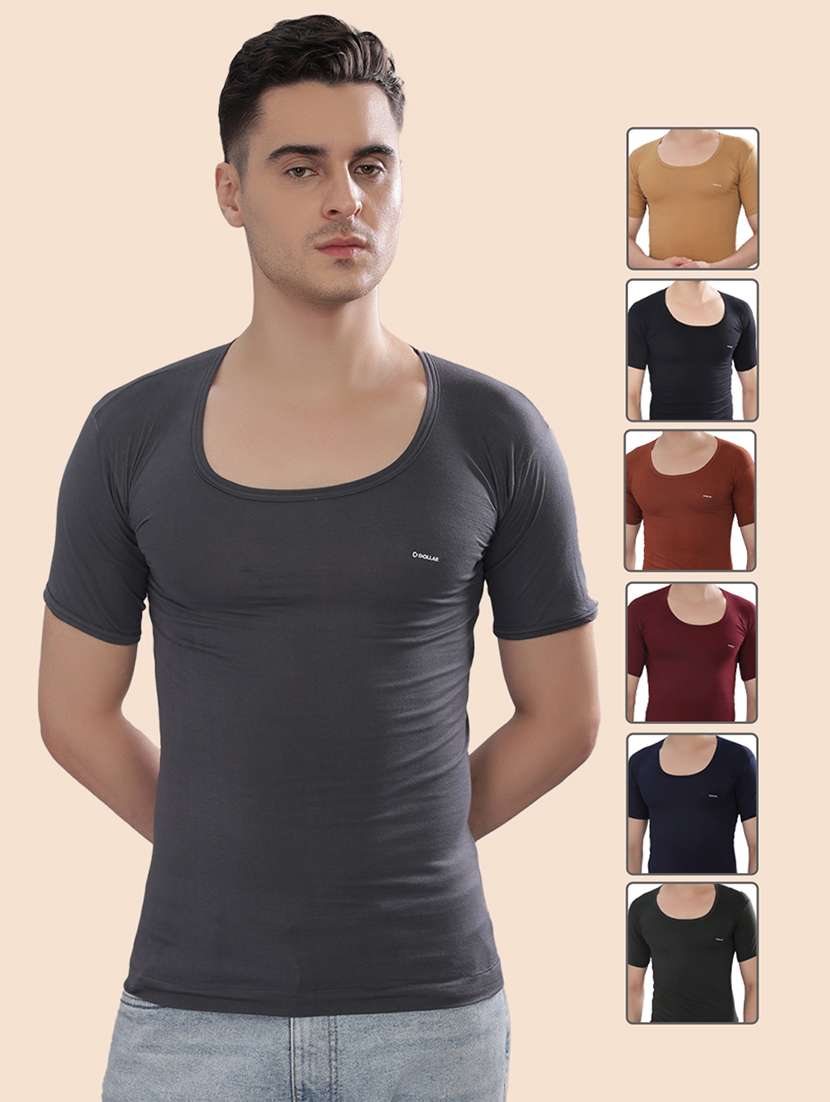 men solid half sleeve vest pack of 7