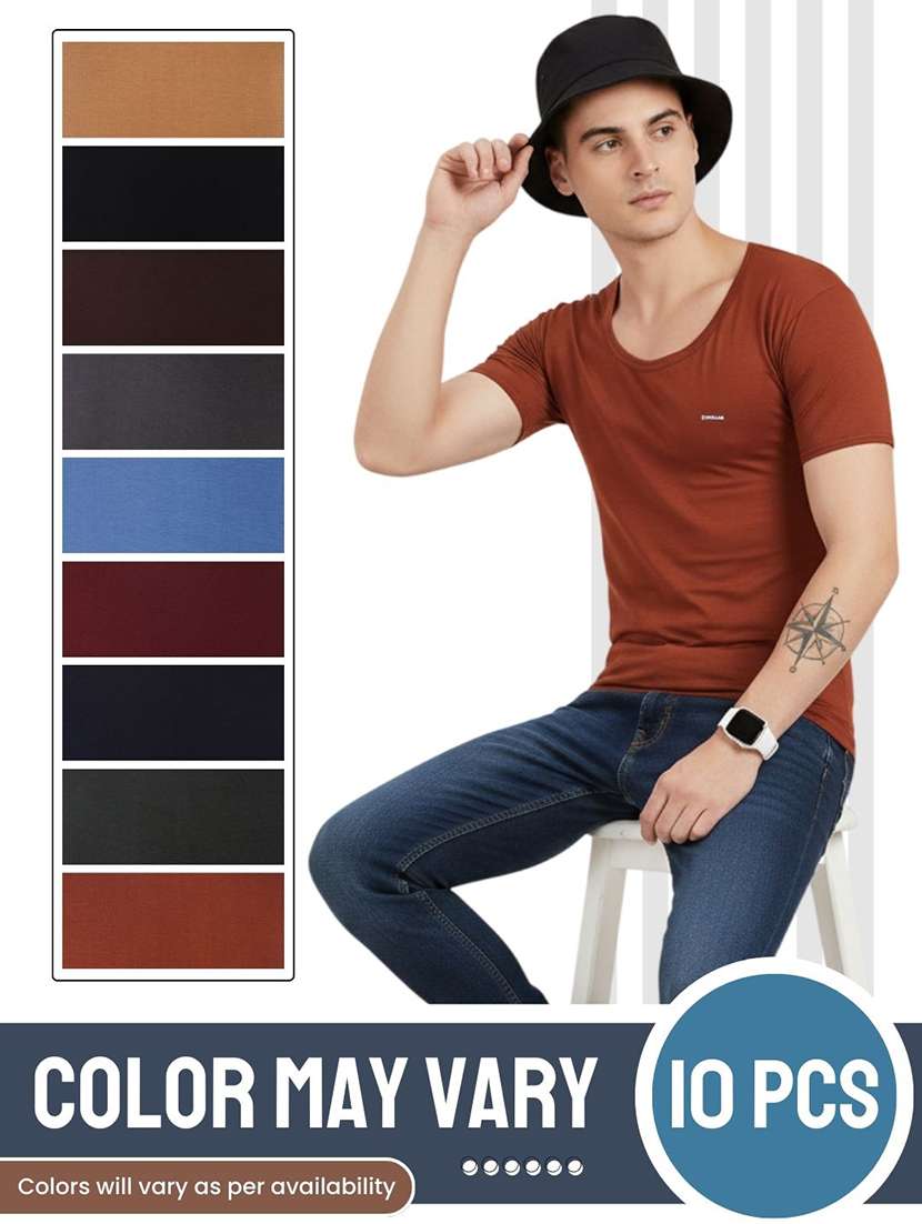 men solid half sleeve vest pack of 10 - 22180896 -  Standard Image - 3